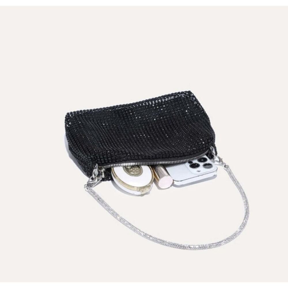 Women’s Black Metallic Rhinestone Evening Purse - Gift - Picture 3 of 10